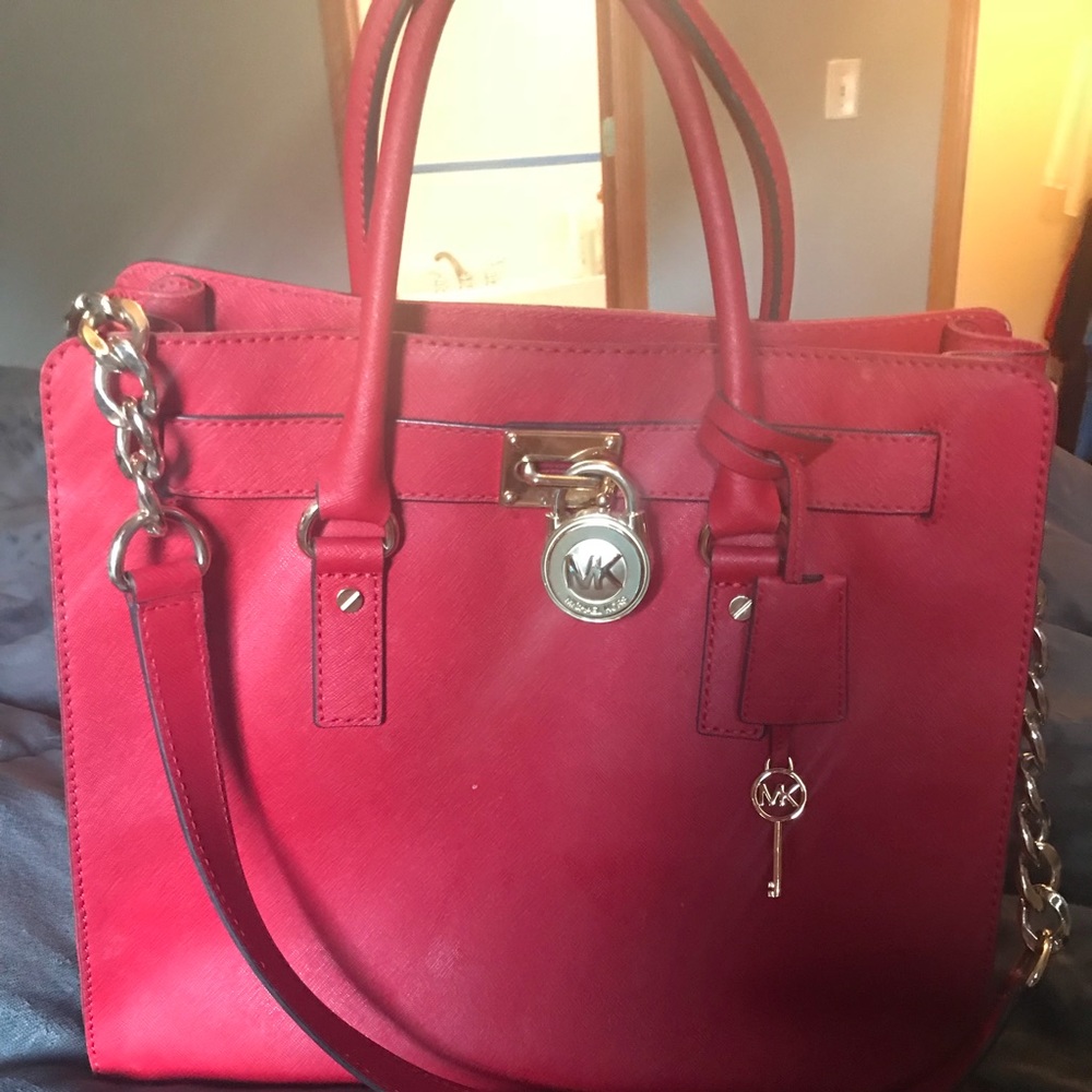 Gently used red Michael kors large Hamilton bag